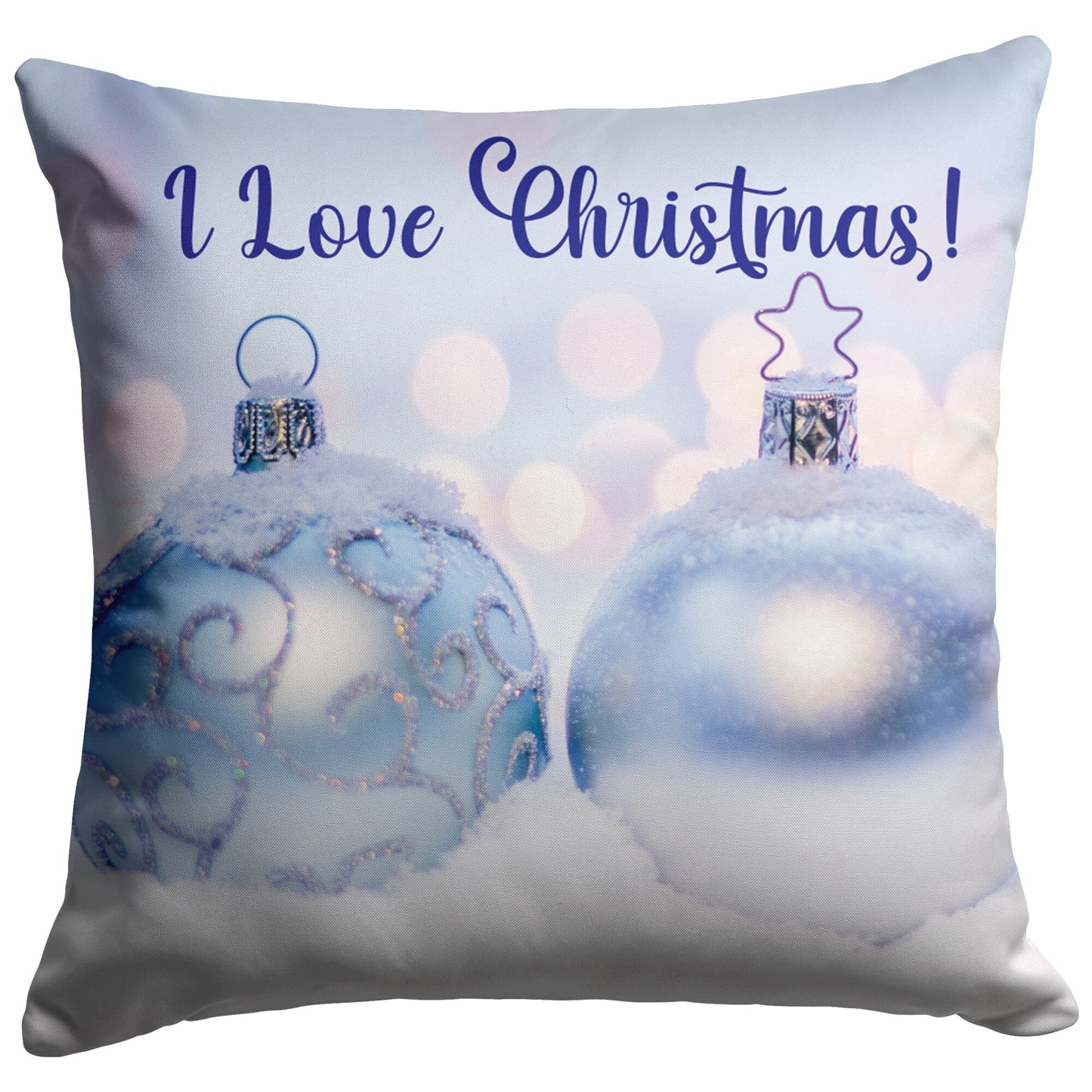 I Love Christmas! Pillow With Medium Blue Accent - Signs and Seasons Gifts
