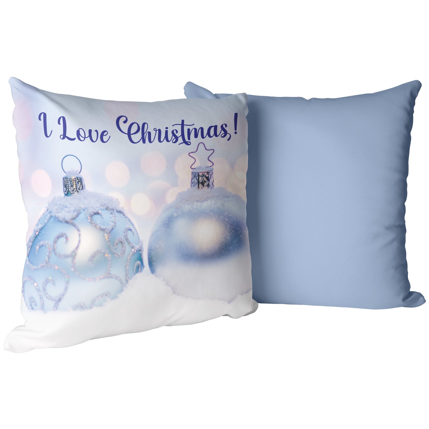 I Love Christmas! Pillow With Medium Blue Accent - Signs and Seasons Gifts