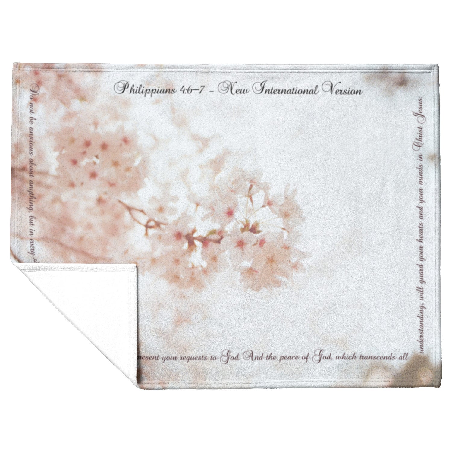 Peace of God Scripture with White Blossoms Background Fleece Blanket - Signs and Seasons Gifts