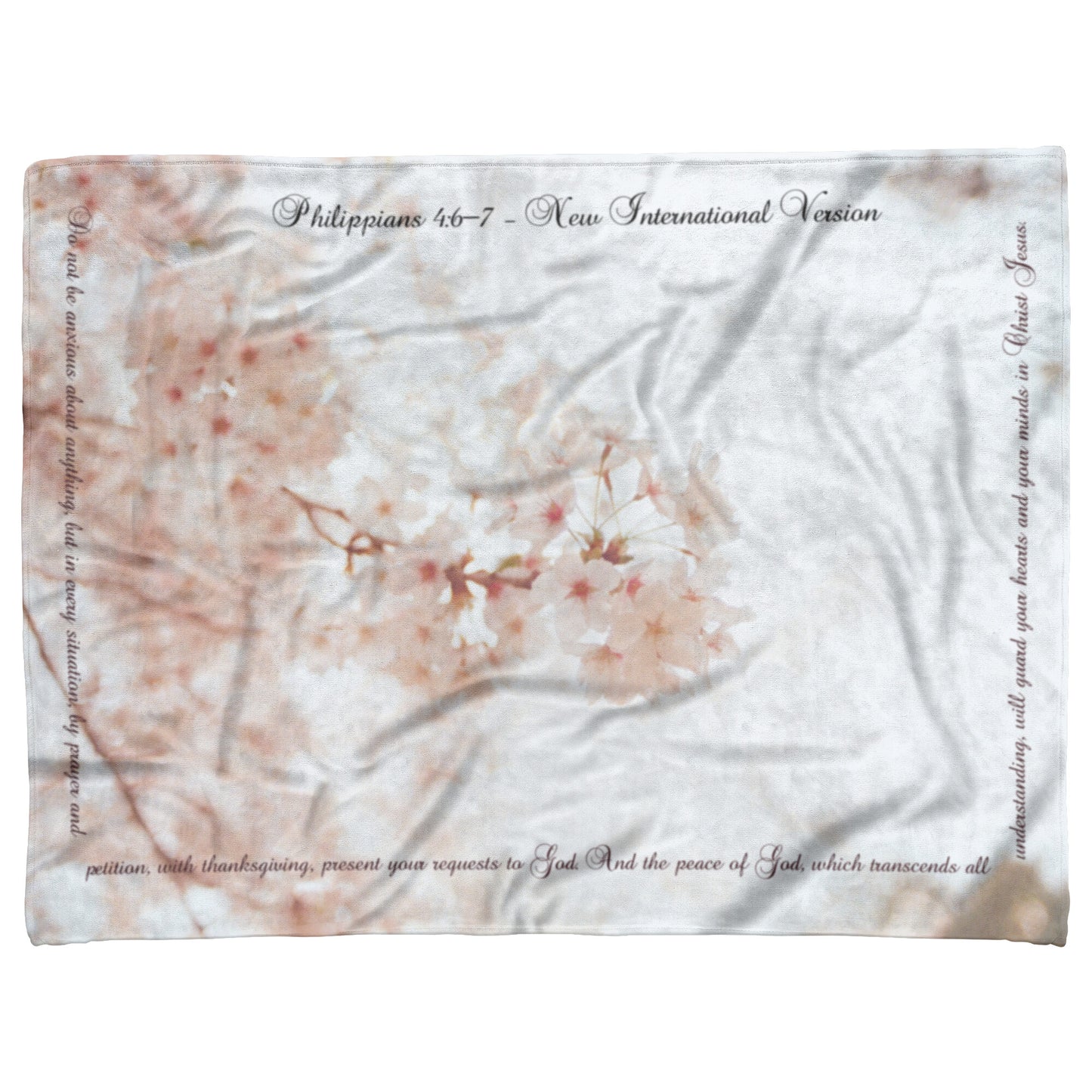 Peace of God Scripture with White Blossoms Background Fleece Blanket - Signs and Seasons Gifts