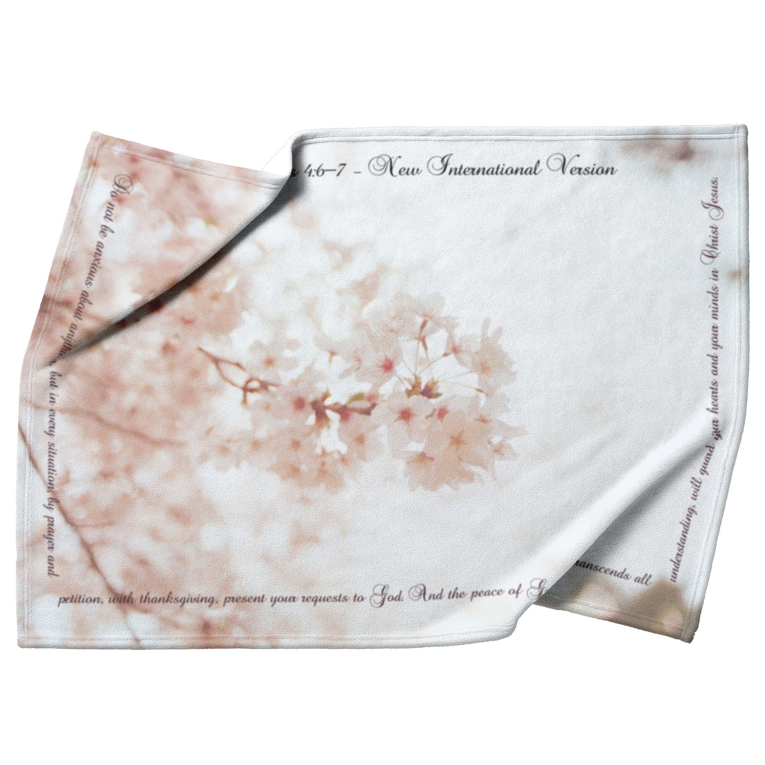 Peace of God Scripture with White Blossoms Background Fleece Blanket - Signs and Seasons Gifts