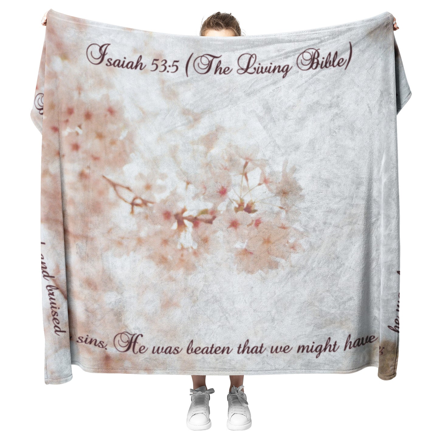 Healing Scripture with White Blossoms Fleece Blanket - Signs and Seasons Gifts