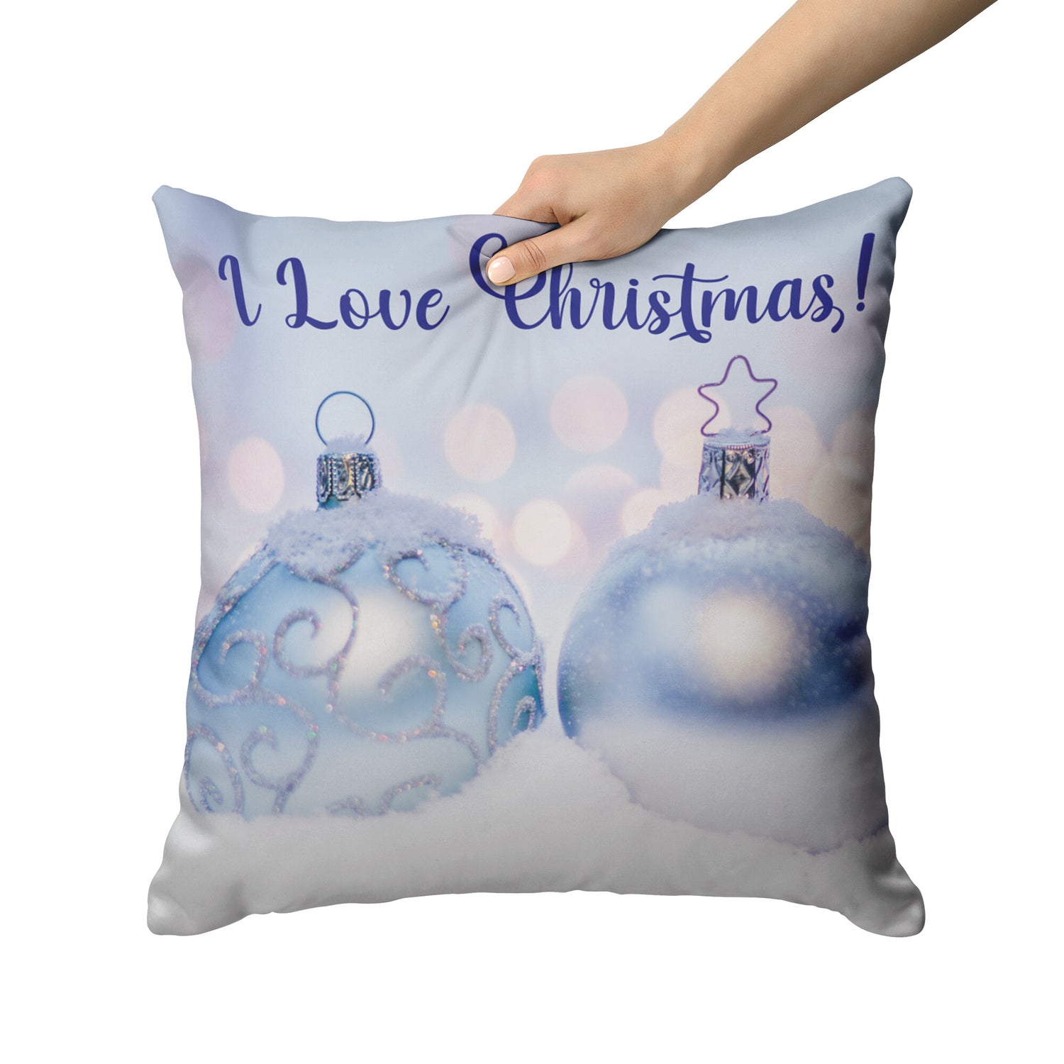 I Love Christmas! Pillow With Light Blue Accent - Signs and Seasons Gifts