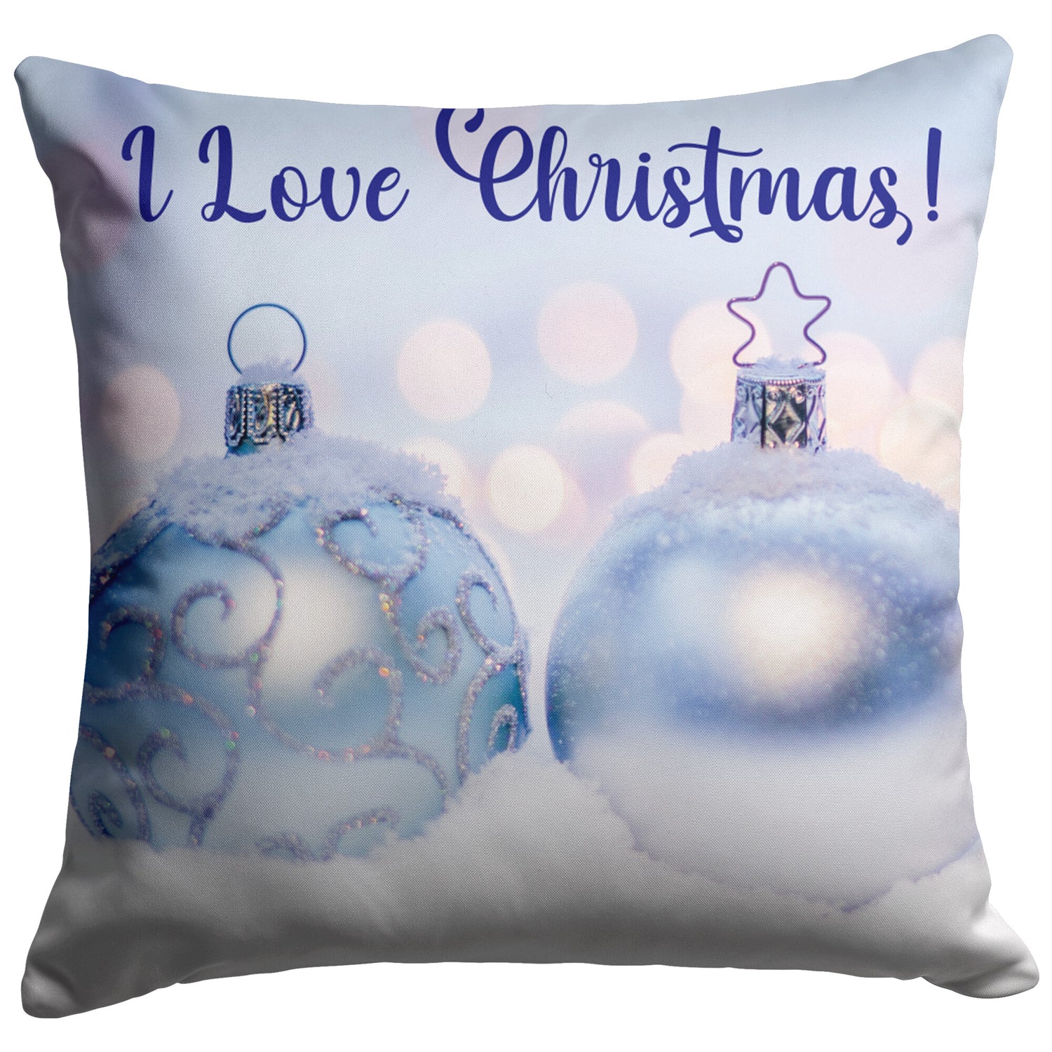 I Love Christmas! Pillow With Light Blue Accent - Signs and Seasons Gifts