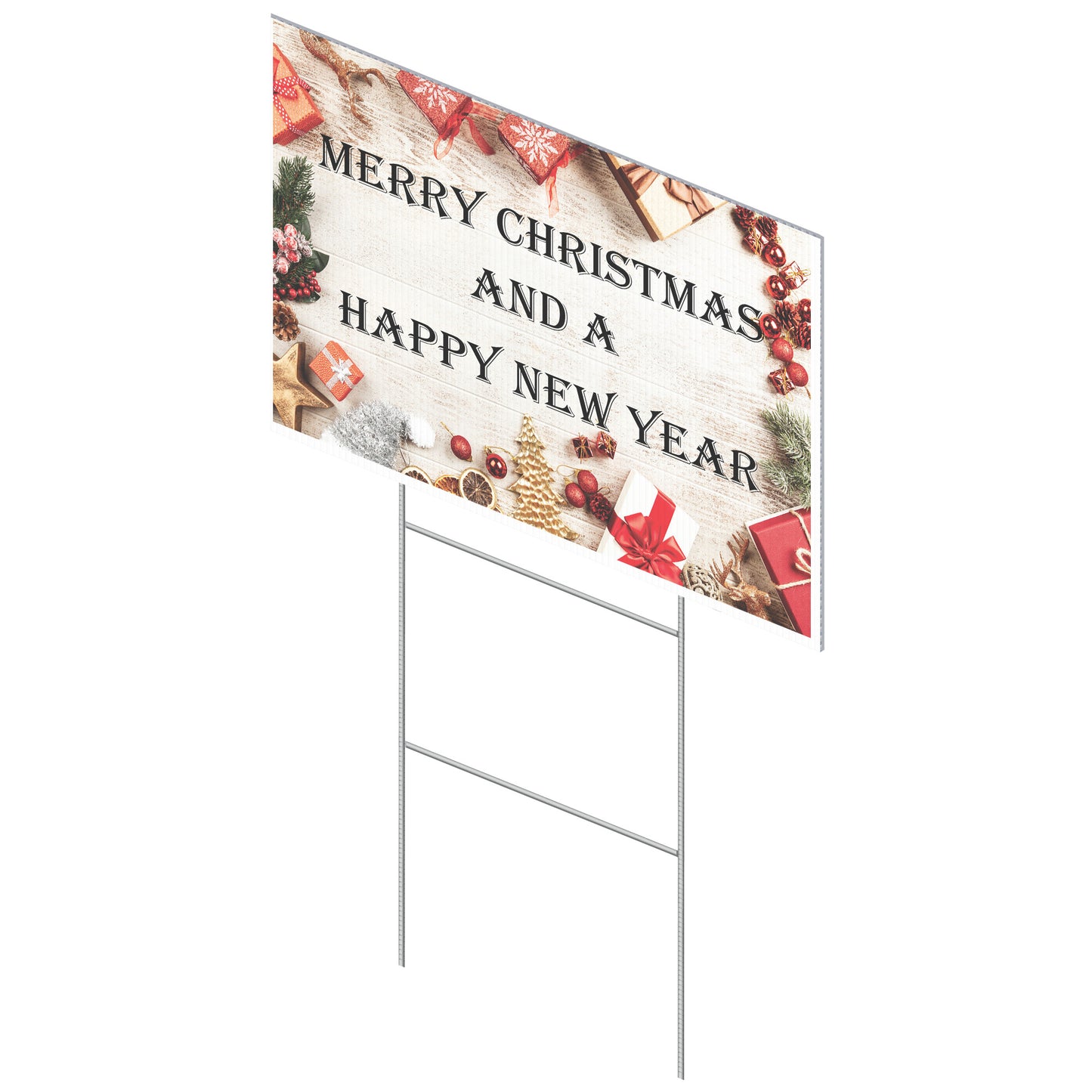 Merry Christmas and a Happy New Year Lettering Yard Sign - Signs and Seasons Gifts