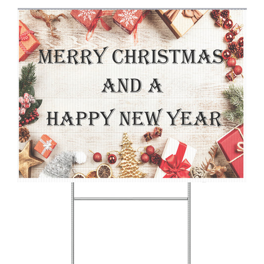 Merry Christmas and a Happy New Year Lettering Yard Sign - Signs and Seasons Gifts