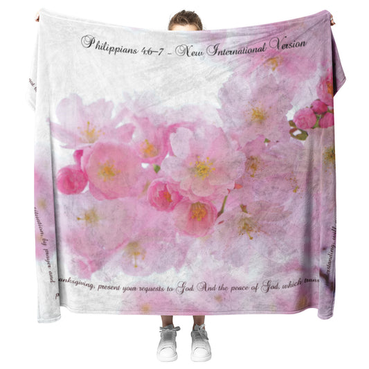 Peace of God Scripture with Spring Blossoms Fleece Blanket - Signs and Seasons Gifts