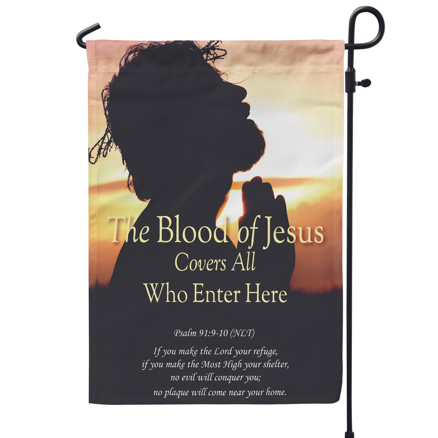 Garden Flag - The Blood of Jesus Covers All Who Enter Here - Custom Lettering - Signs and Seasons Gifts
